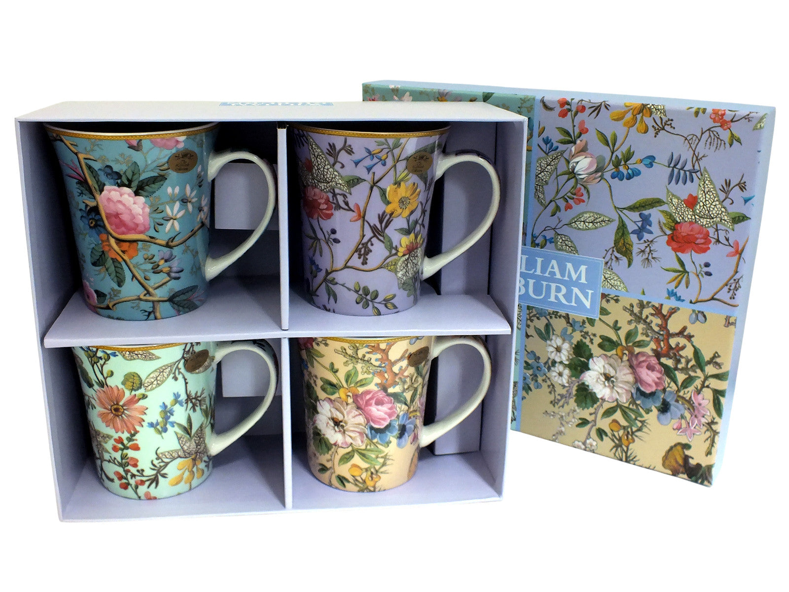 Set of 4 Mugs Coffee Tea Fine China Floral Collection | William Kilburn Designs with Gift Box