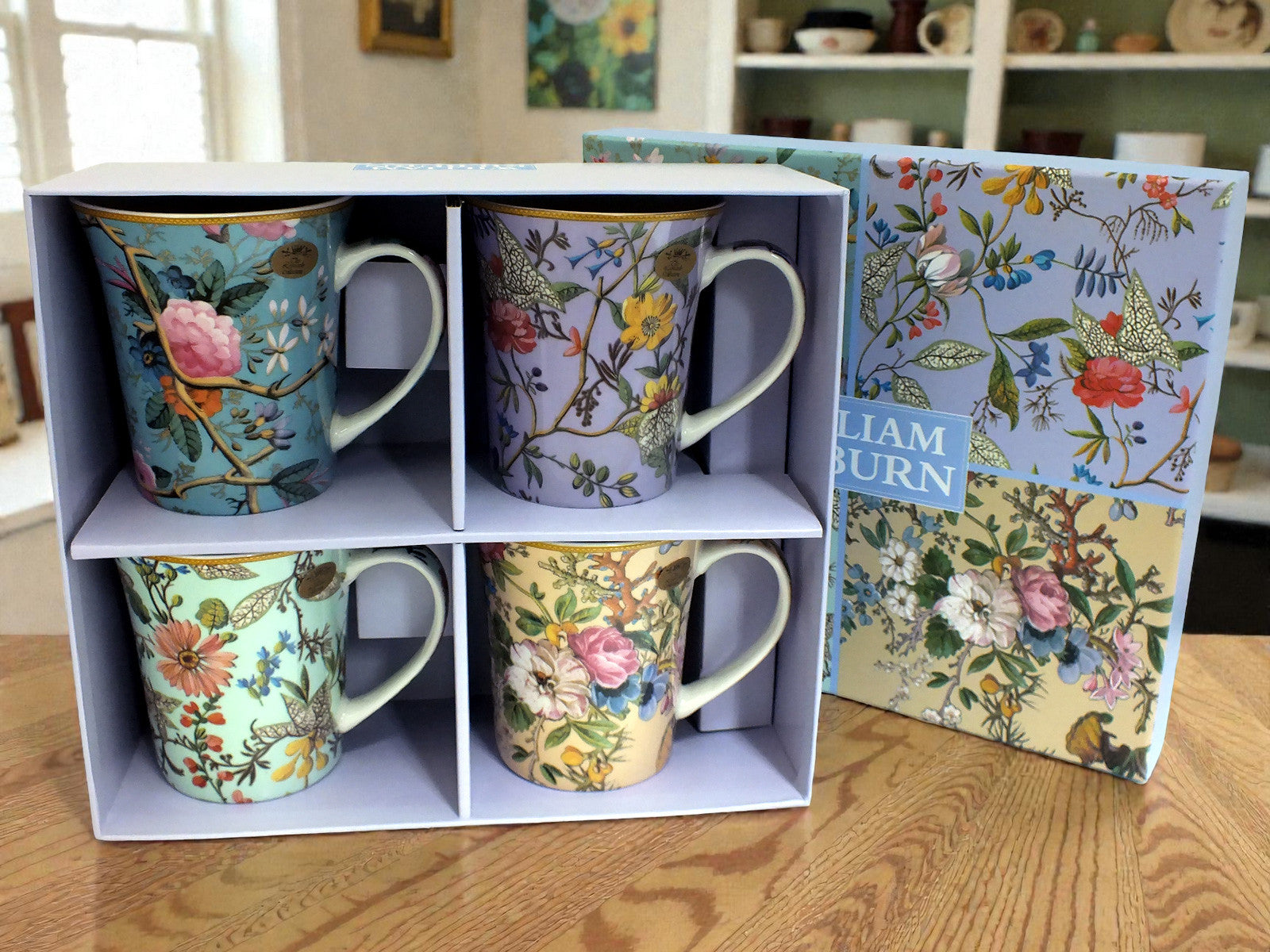 Set of 4 Mugs Coffee Tea Fine China Floral Collection | William Kilburn Designs with Gift Box