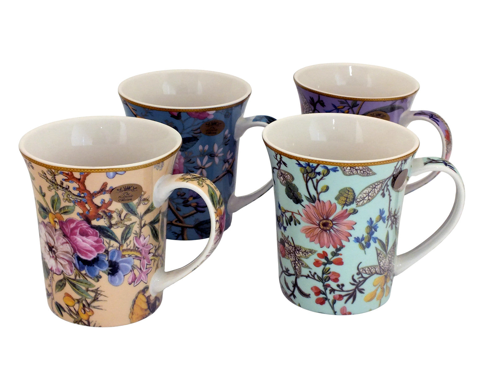 Set of 4 Mugs Coffee Tea Fine China Floral Collection | William Kilburn Designs with Gift Box