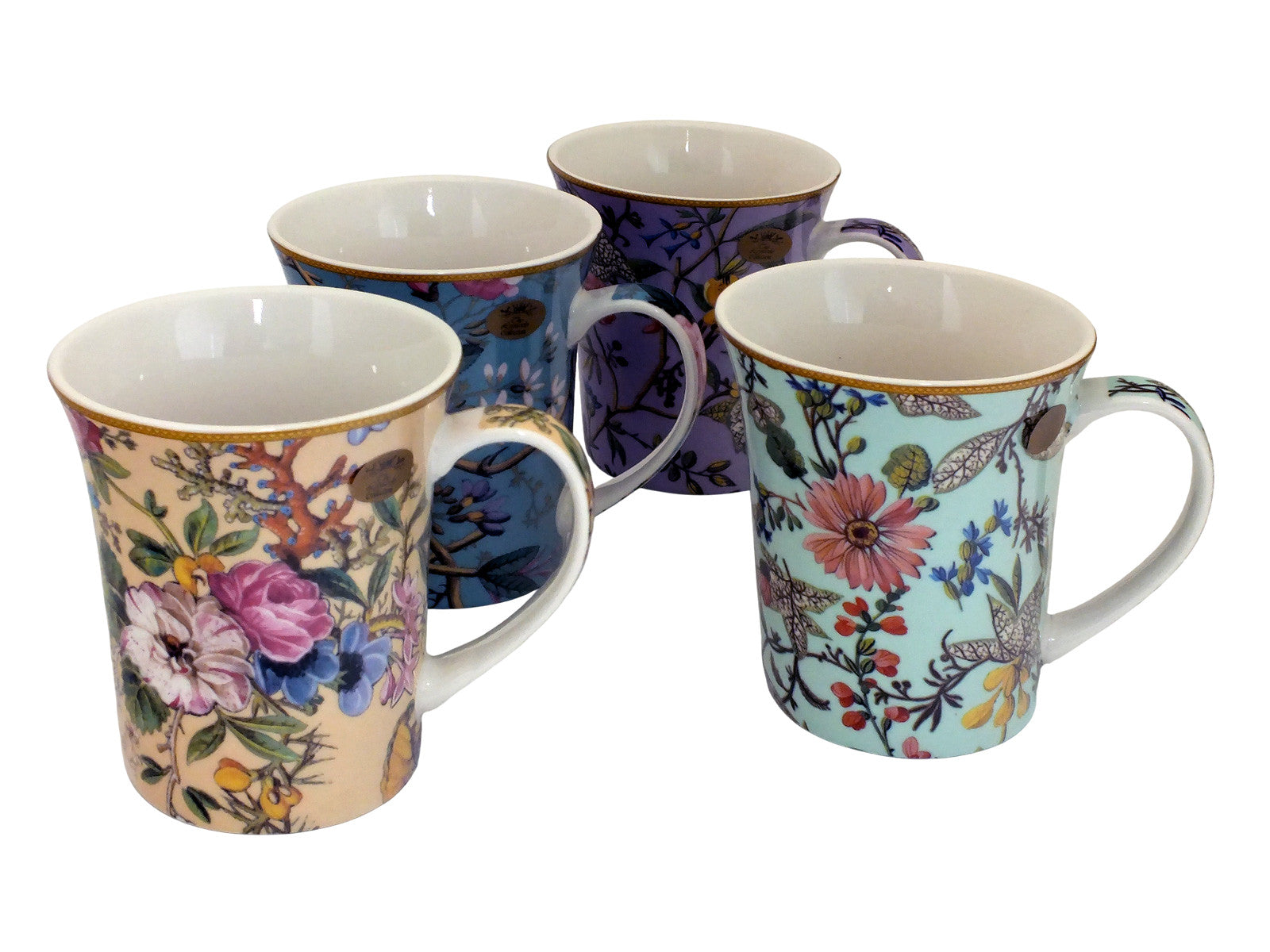 Set of 4 Mugs Coffee Tea Fine China Floral Collection | William Kilburn Designs with Gift Box