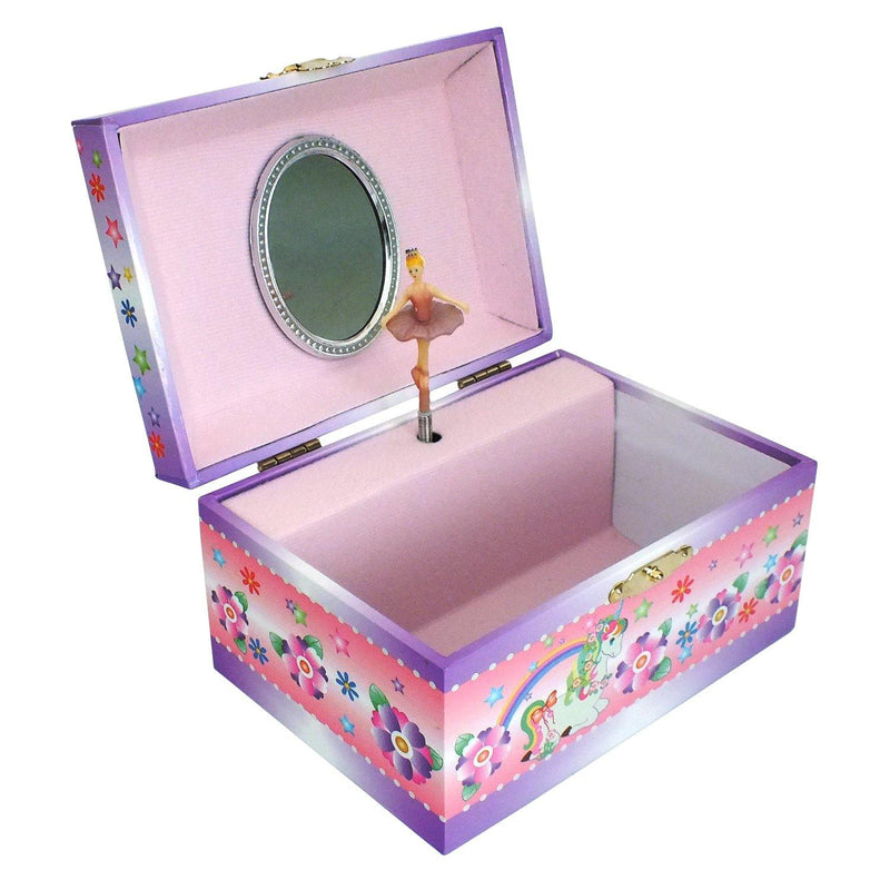 Mele Girls Jewellery Box Pink Musical Unicorn & Rainbow Rotating Ballerina Figurine