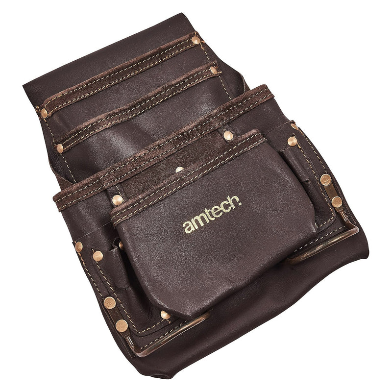 Amtech Heavy Duty 4 Pocket Leather Tool Pouch with 2 Hammer Loops