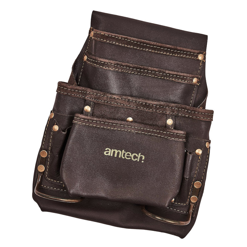 Amtech Heavy Duty 4 Pocket Leather Tool Pouch with 2 Hammer Loops
