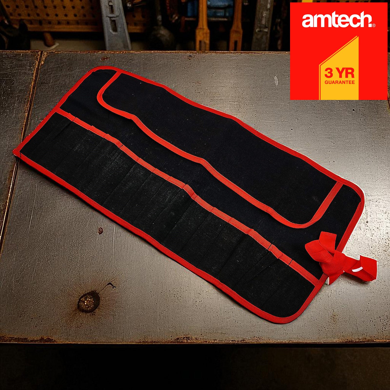 Amtech 15 Pocket Canvas Tool Roll Water Resistant Multi Compartment  Storage Bag