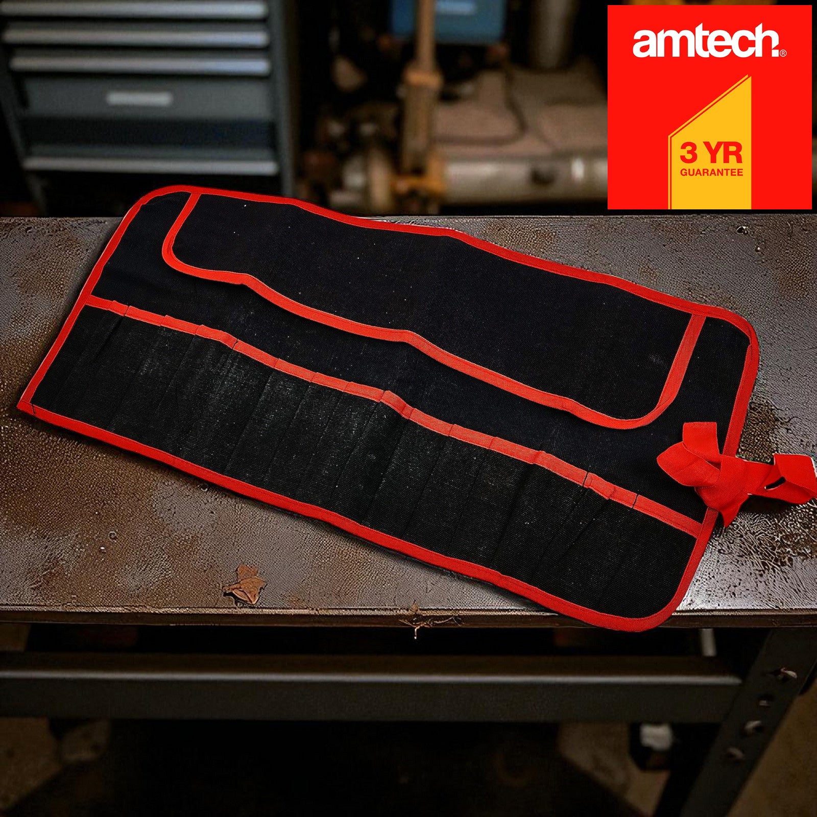 Amtech 15 Pocket Canvas Tool Roll Water Resistant Multi Compartment  Storage Bag