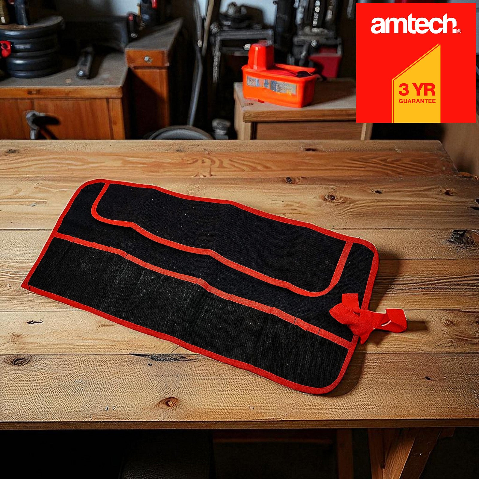 Amtech 15 Pocket Canvas Tool Roll Water Resistant Multi Compartment  Storage Bag