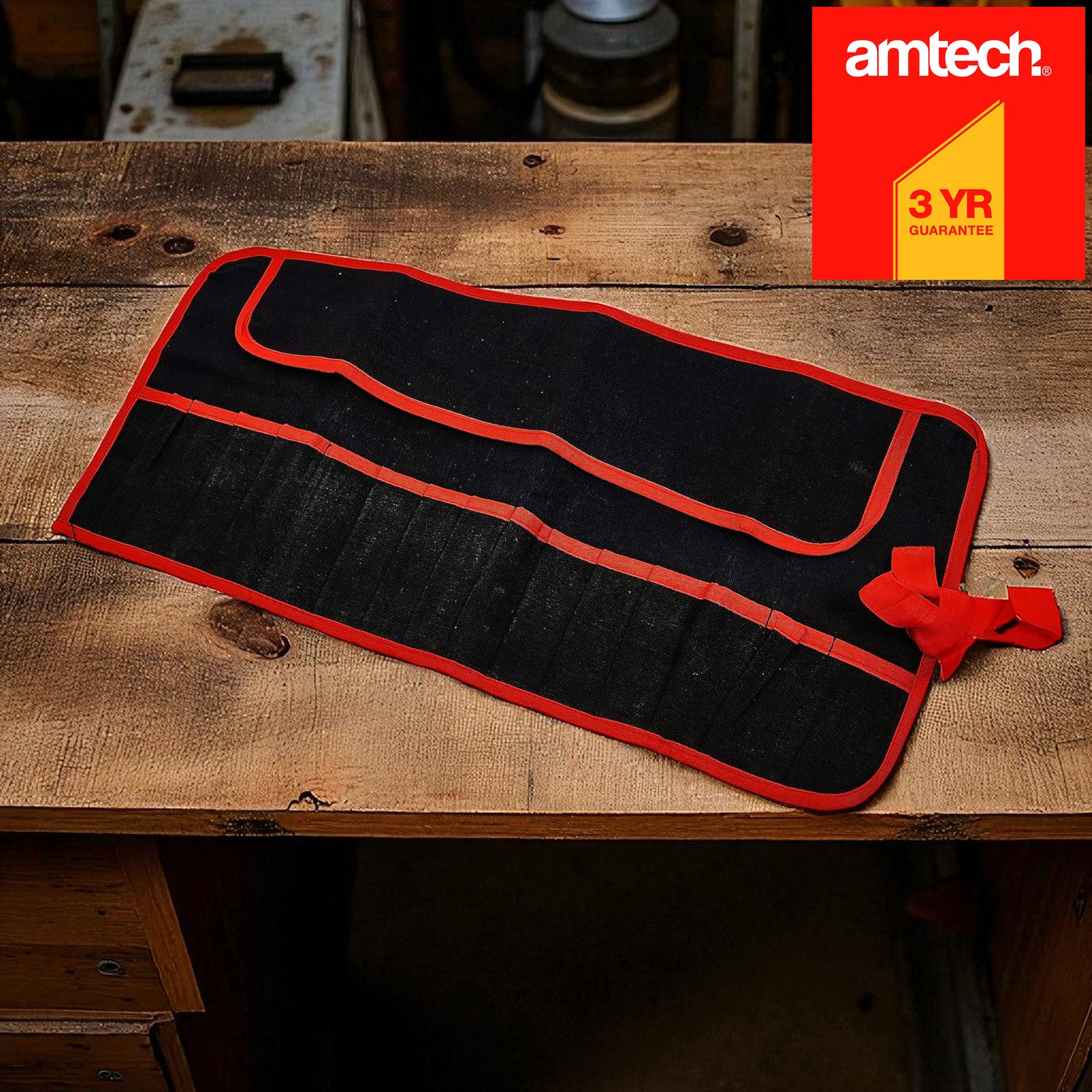 Amtech 15 Pocket Canvas Tool Roll Water Resistant Multi Compartment  Storage Bag
