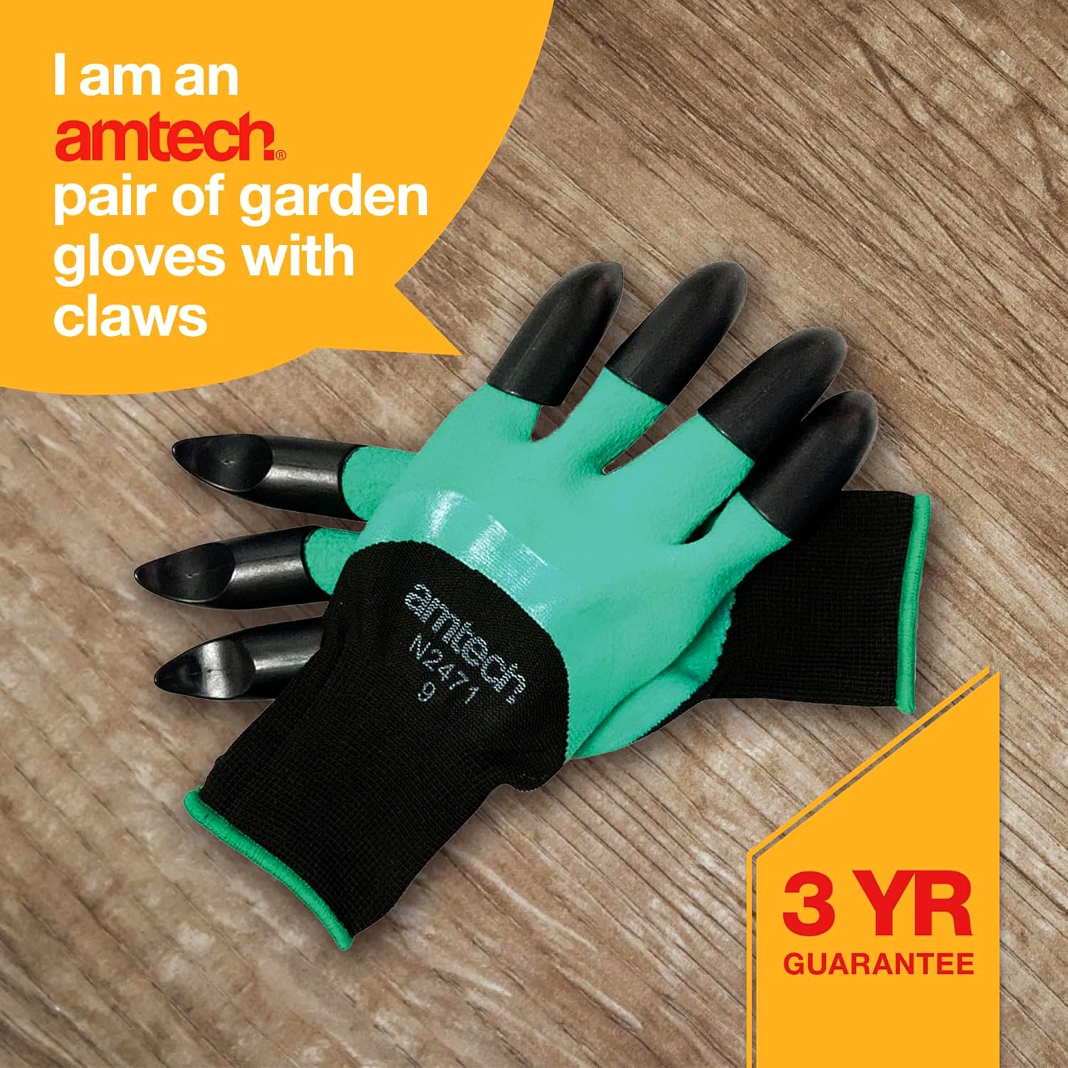Gardening Gloves with Claws Water-Resistant Weeding Planting Size 9 Large Amtech