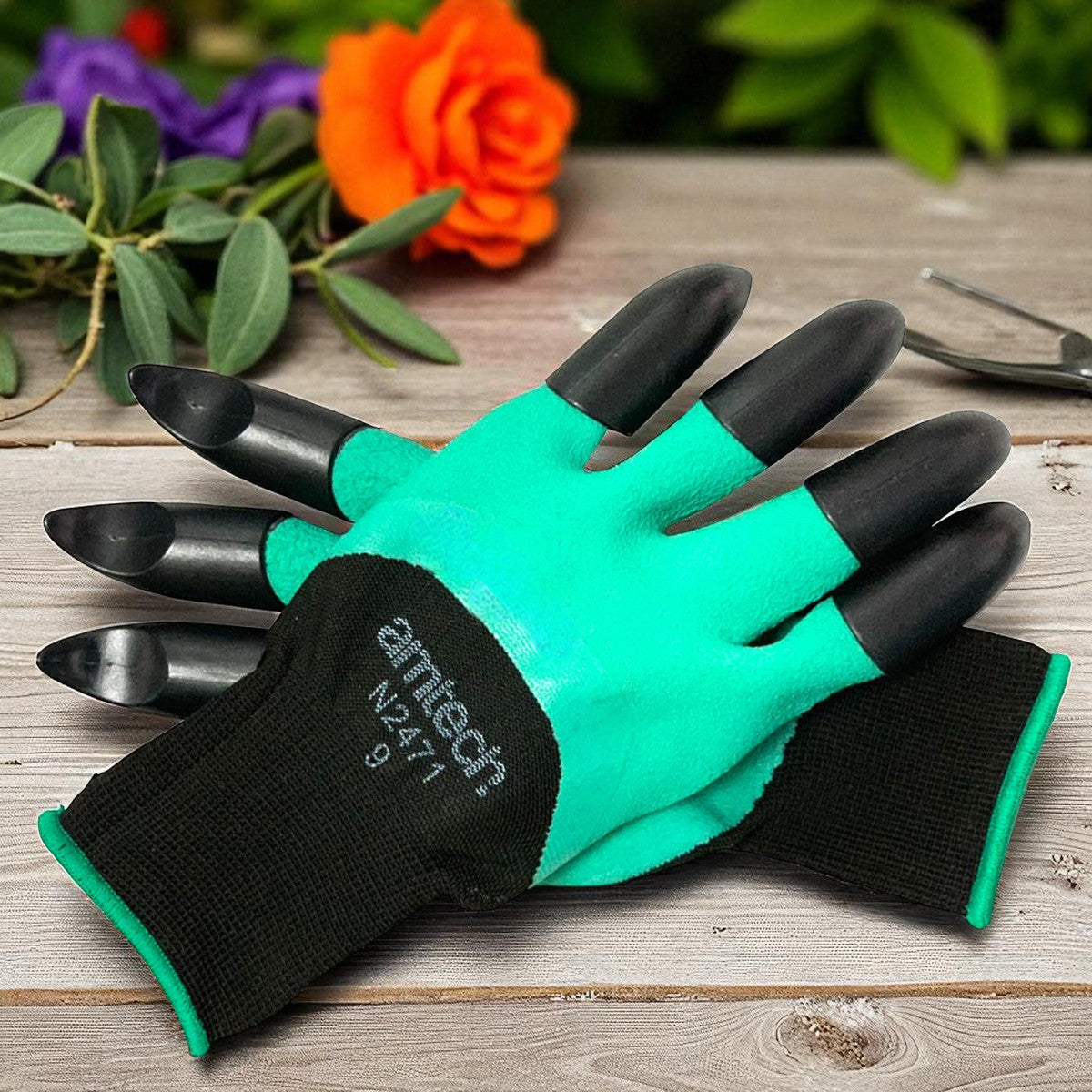 Gardening Gloves with Claws Water-Resistant Weeding Planting Size 9 Large Amtech