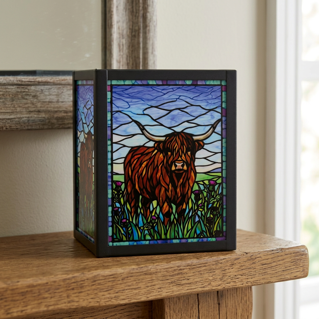 Stained Glass Tea Light Holder Highland Cow