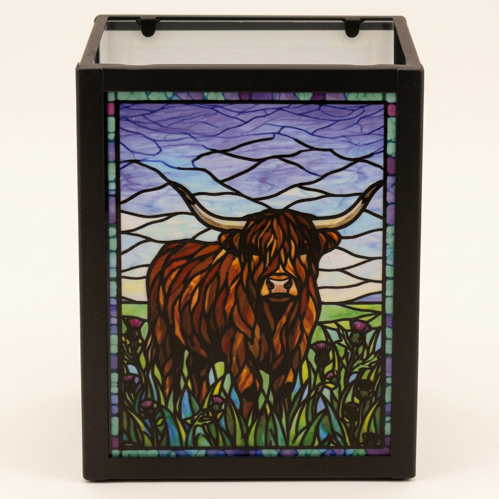 Stained Glass Tea Light Holder Highland Cow