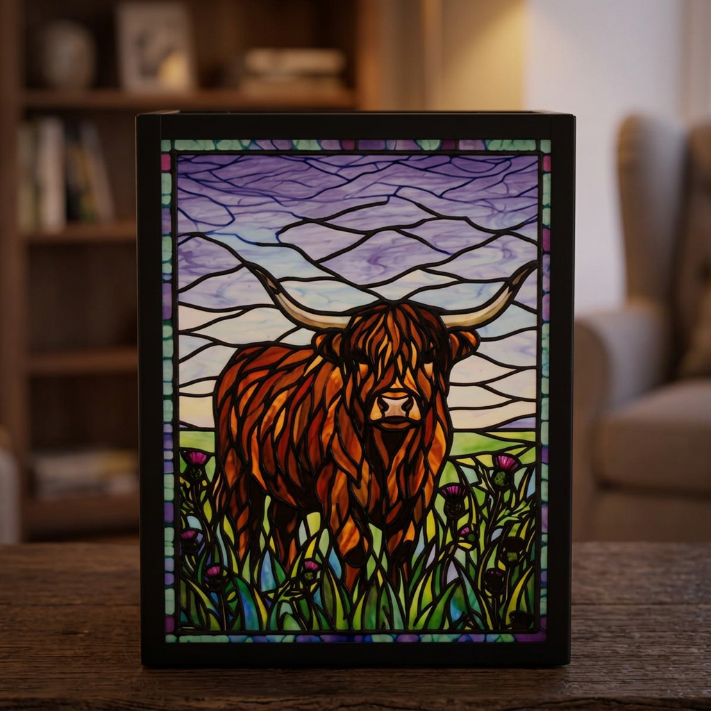 Stained Glass Tea Light Holder Highland Cow