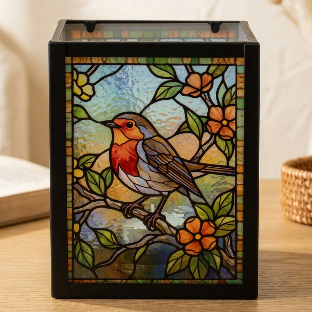 Stained Glass Tea Light Holder Robin