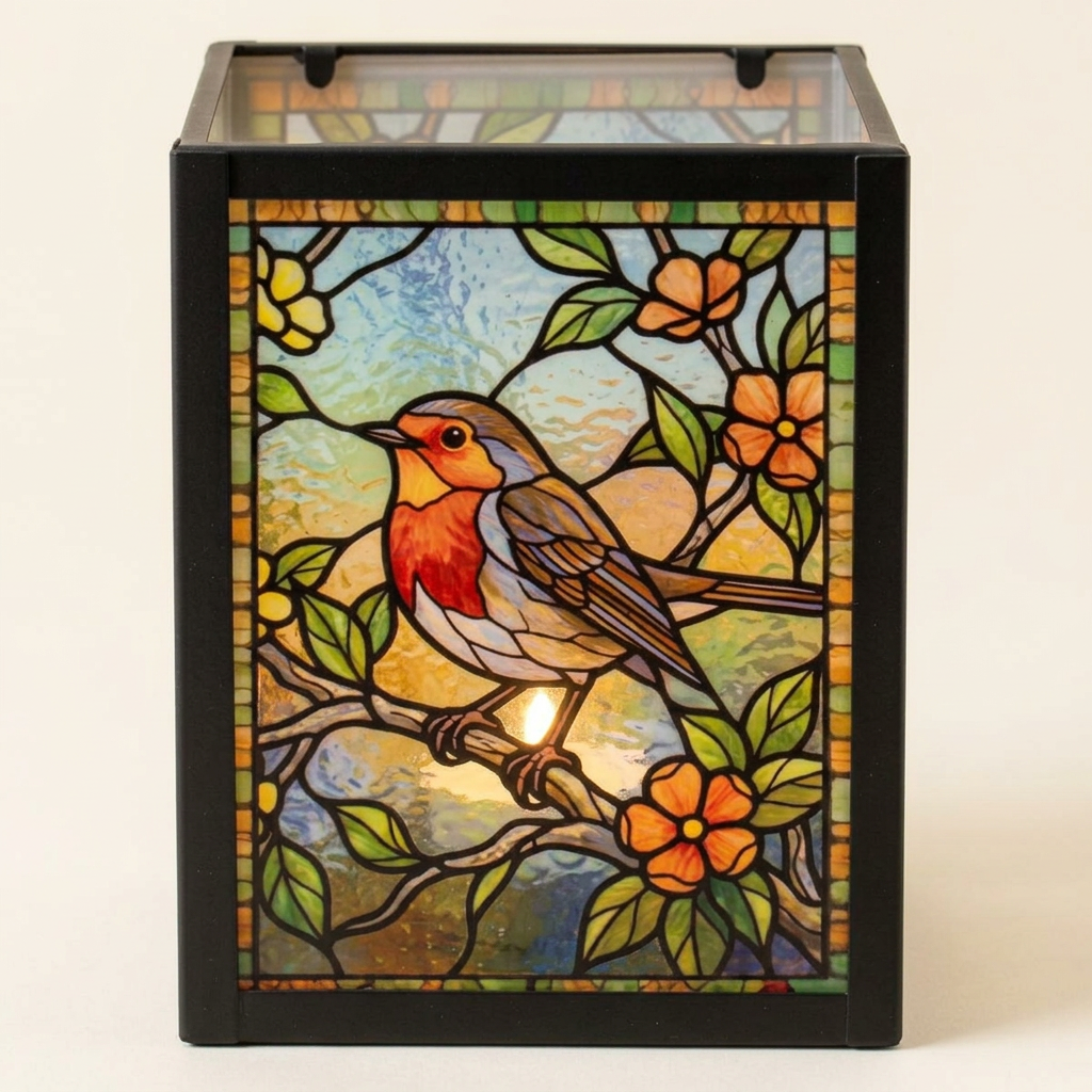 Stained Glass Tea Light Holder Robin