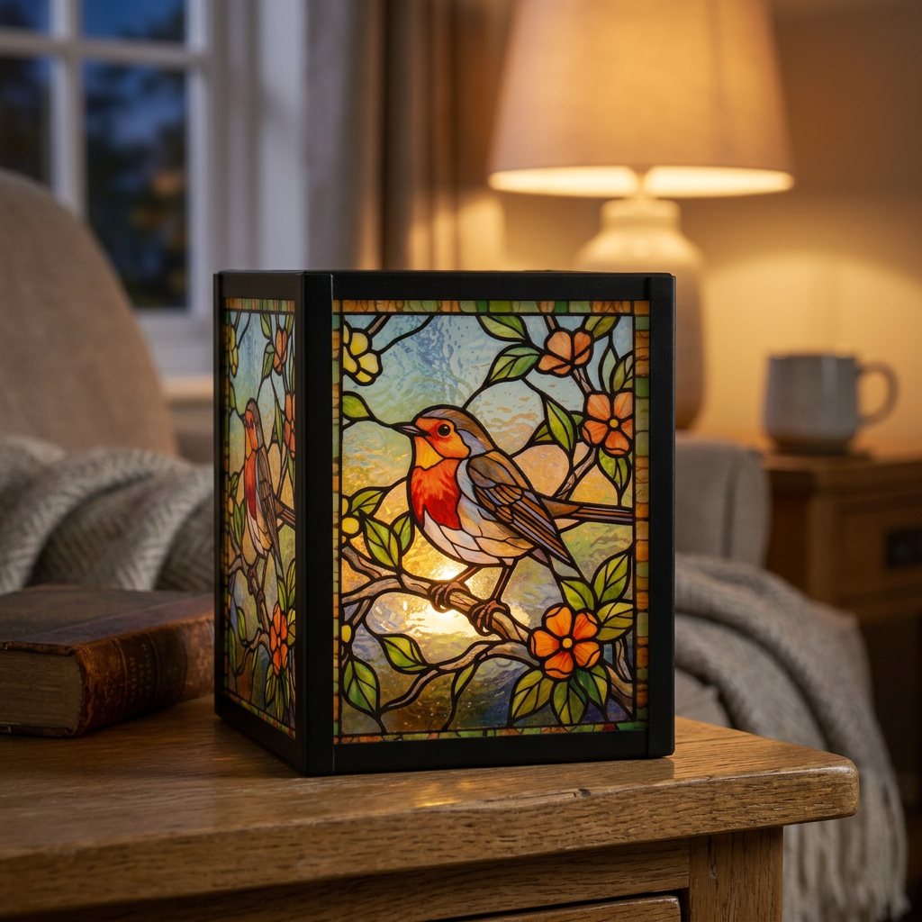 Stained Glass Tea Light Holder Robin