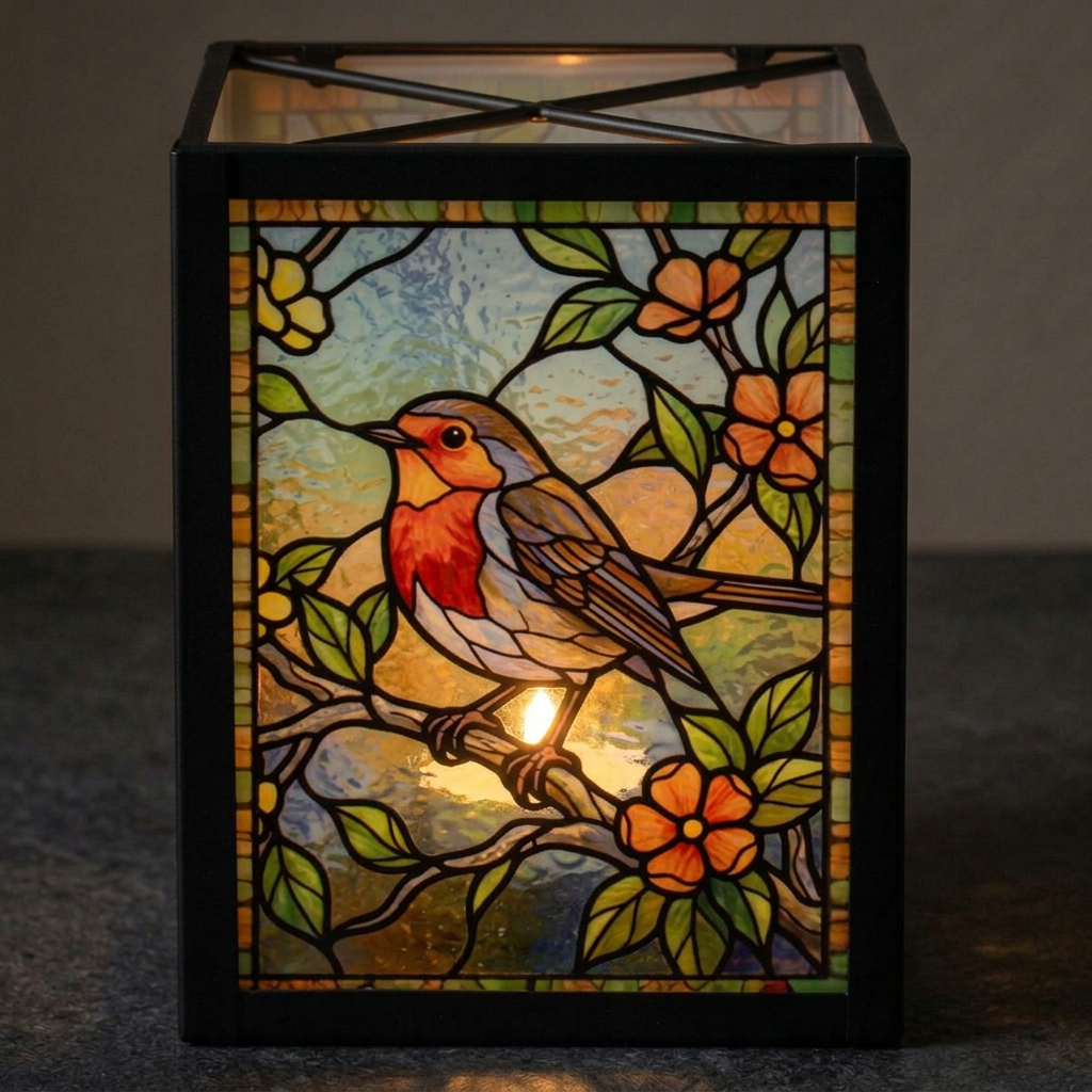 Stained Glass Tea Light Holder Robin