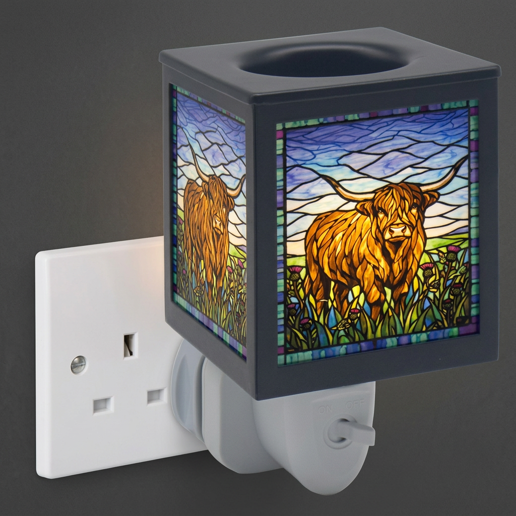 Stained Glass Plug-In Lamp Highland Cow