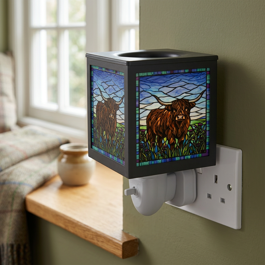 Stained Glass Plug-In Lamp Highland Cow