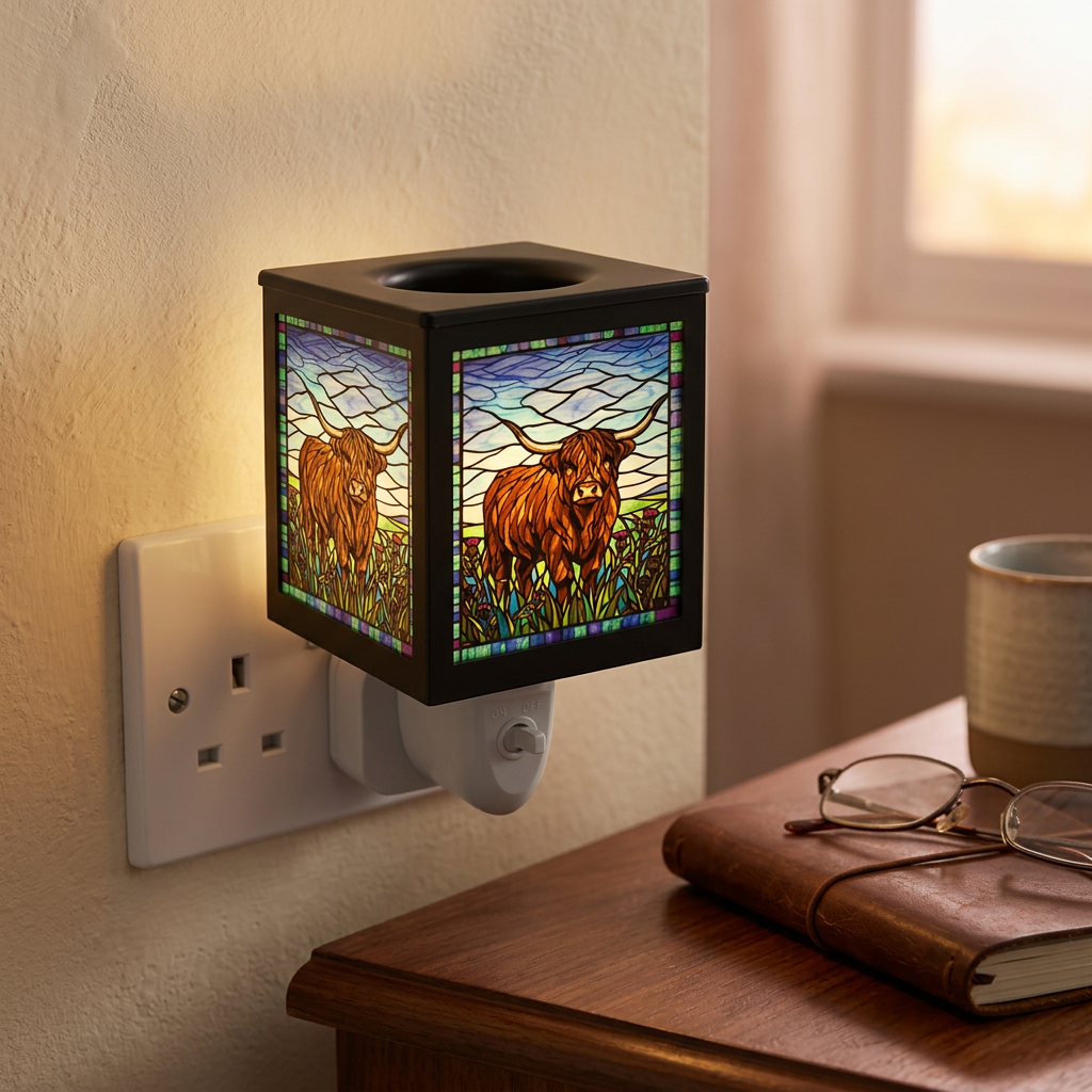 Stained Glass Plug-In Lamp Highland Cow