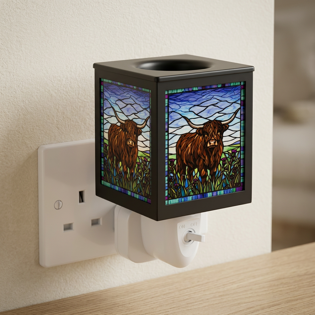 Stained Glass Plug-In Lamp Highland Cow