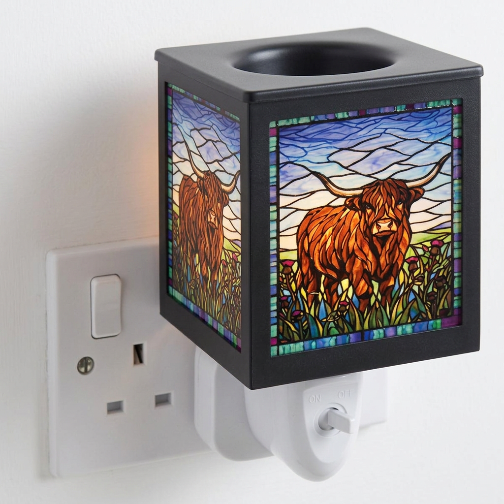 Stained Glass Plug-In Lamp Highland Cow