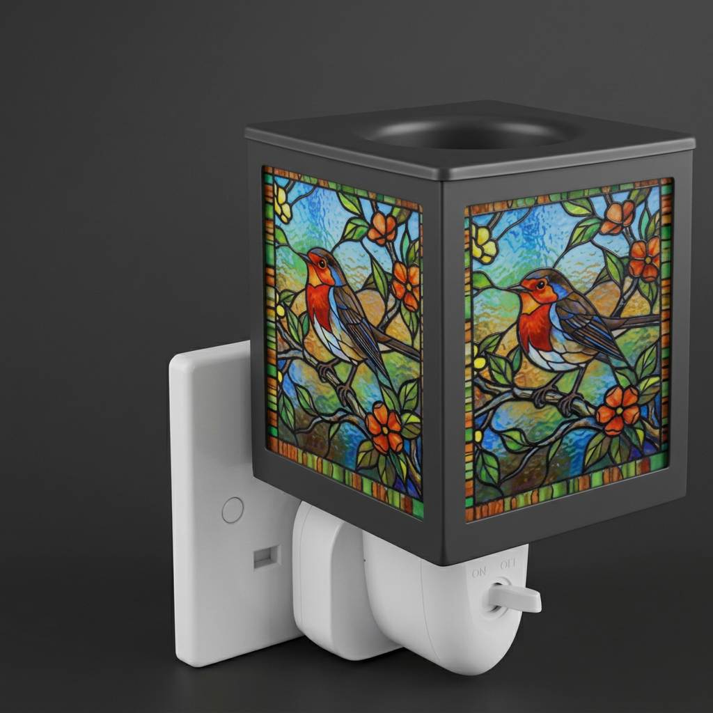Stained Glass Plug-In Lamp Robin