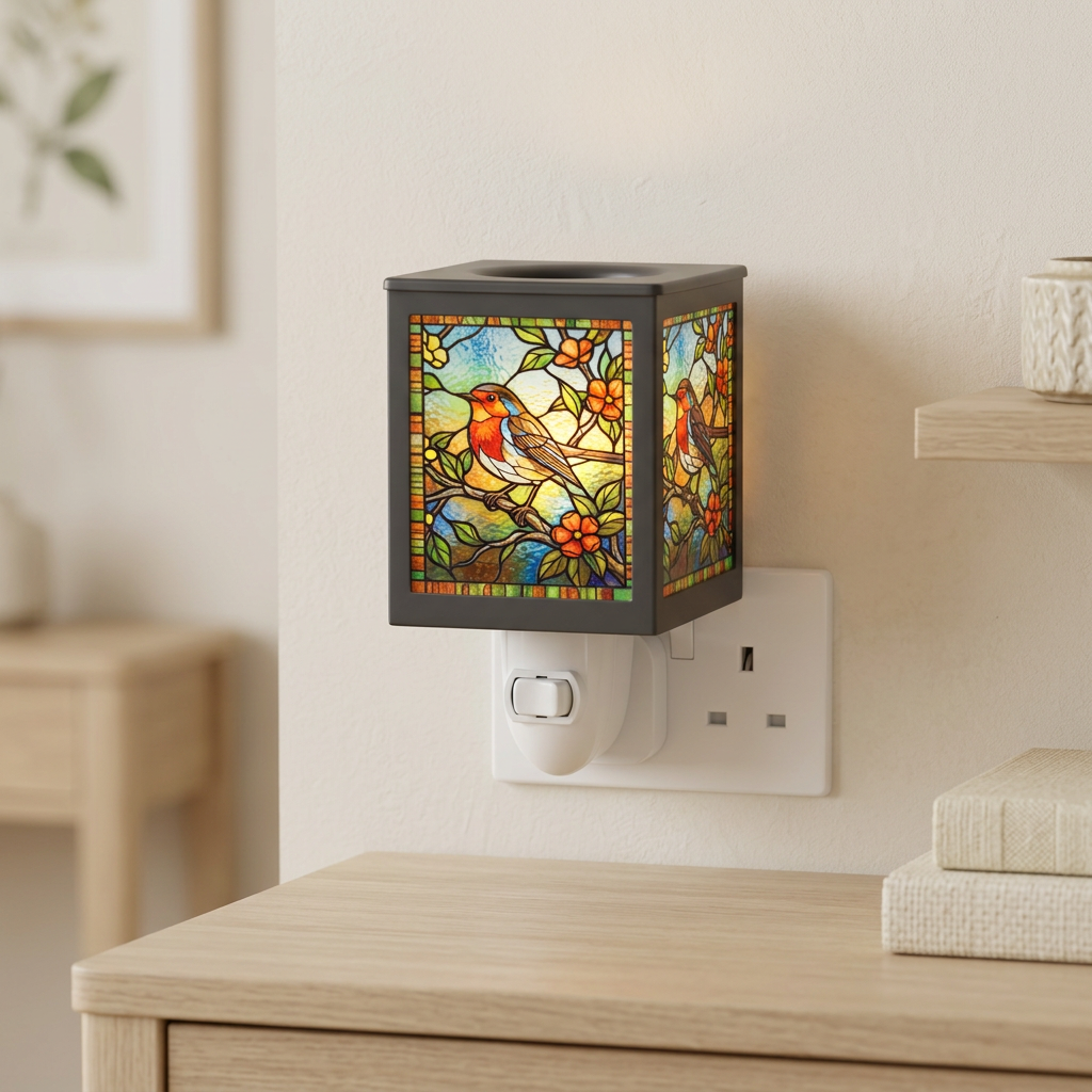 Stained Glass Plug-In Lamp Robin