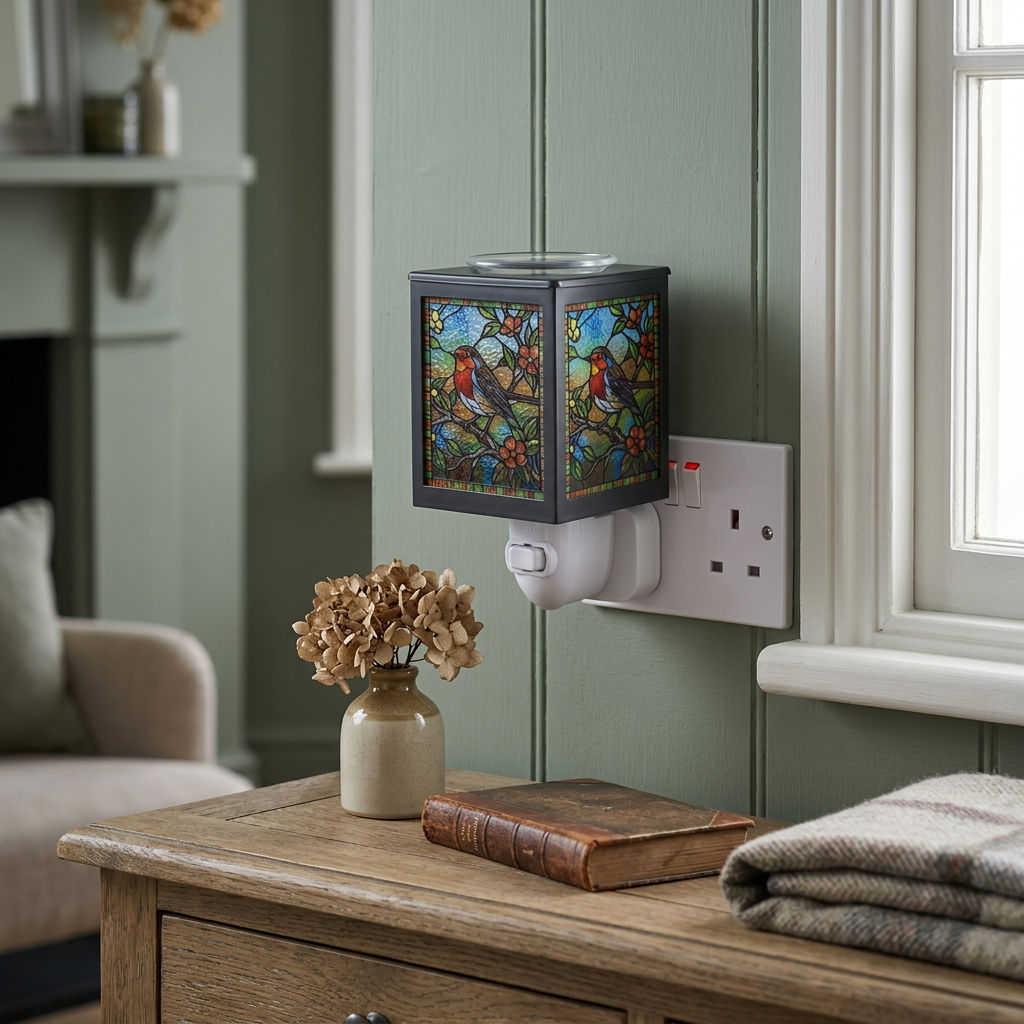 Stained Glass Plug-In Lamp Robin
