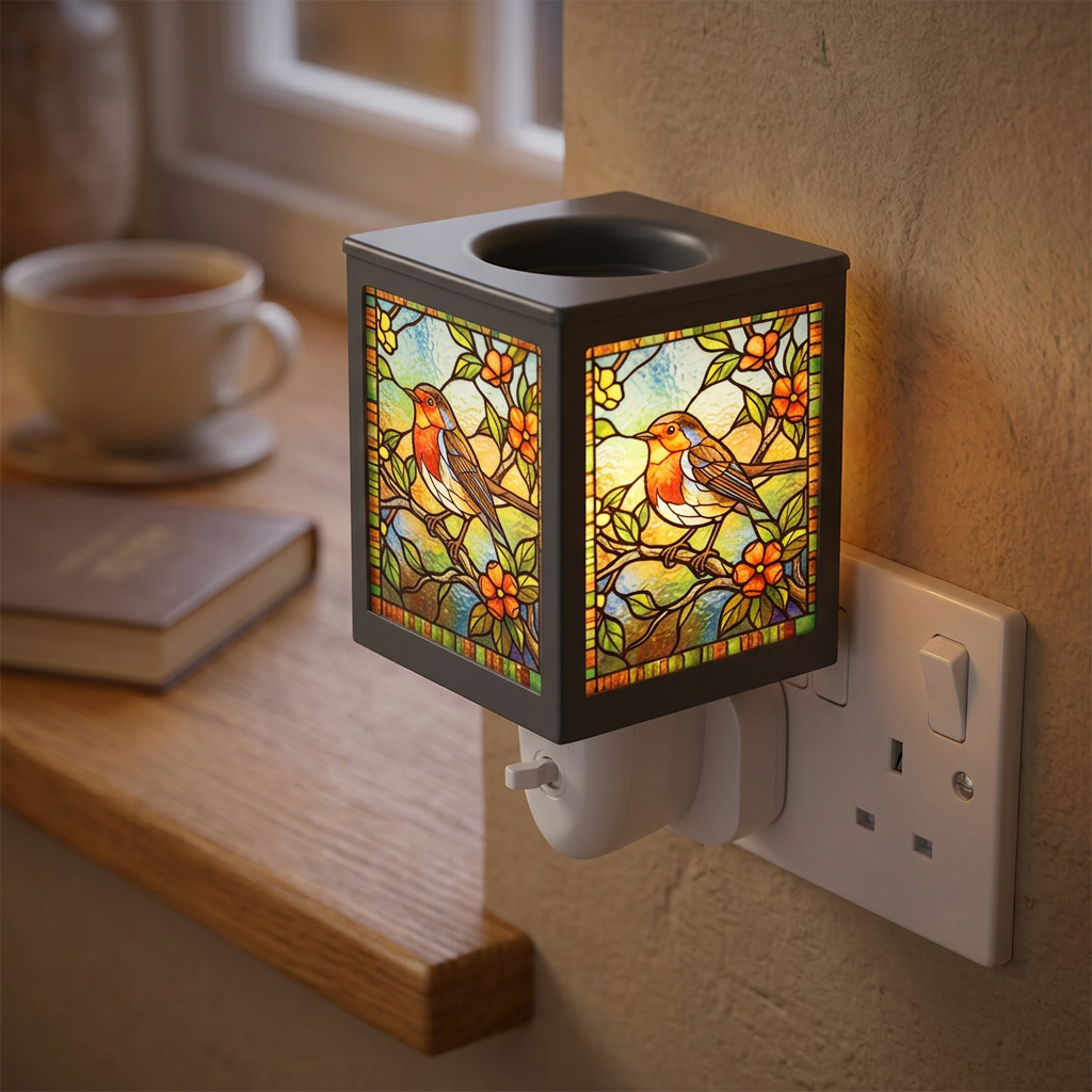 Stained Glass Plug-In Lamp Robin