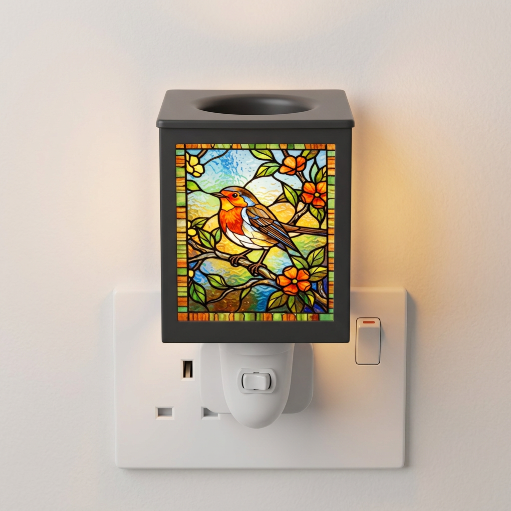 Stained Glass Plug-In Lamp Robin