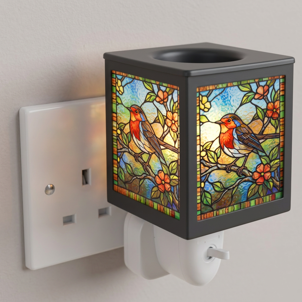 Stained Glass Plug-In Lamp Robin