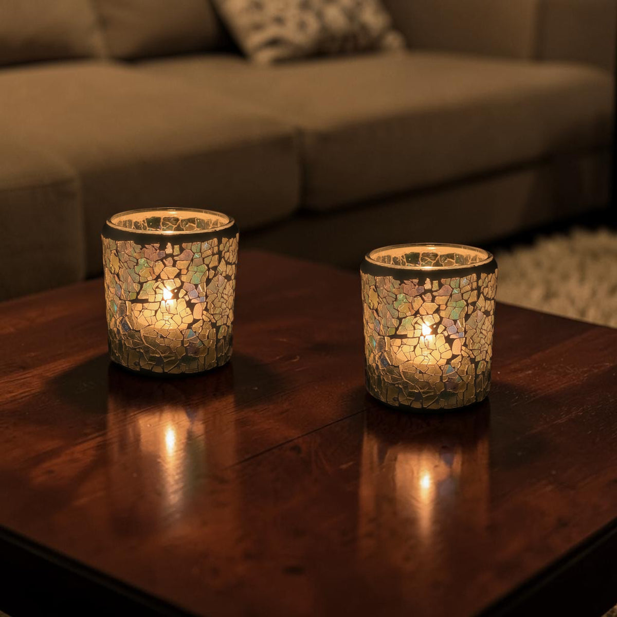 2 Pack - Tea Light Holder Wax Oil Warmer Pearl Crackle Glass