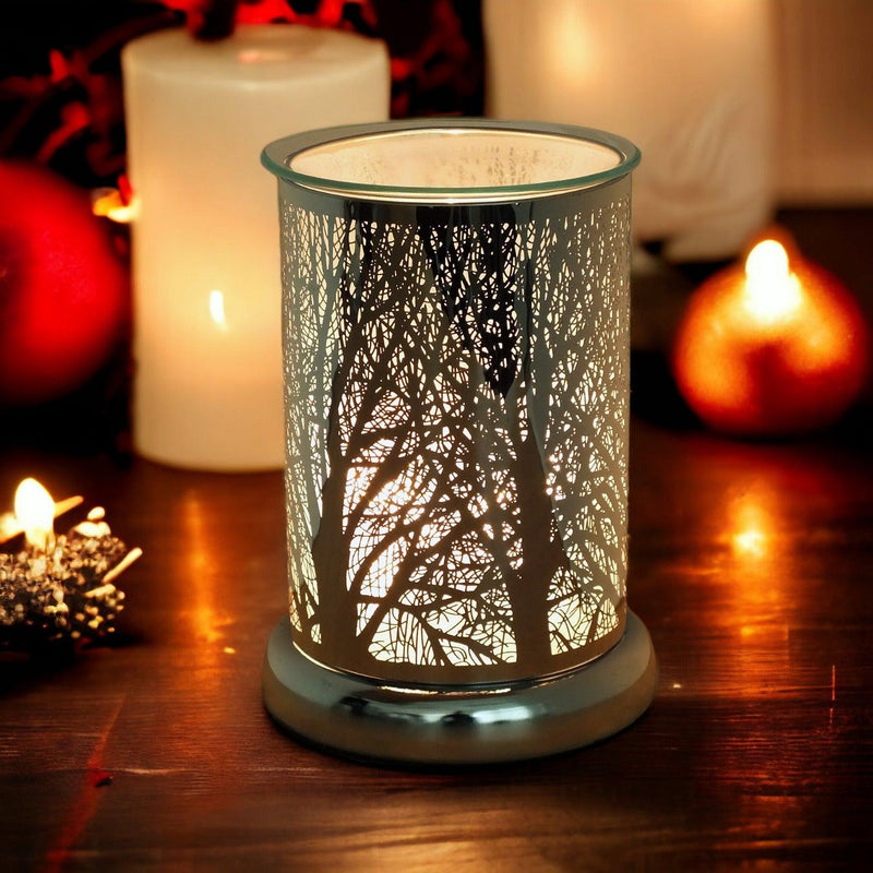 Oil Burner Wax Tart Melter Electric Aroma Fragrance Diffuser Lamp Silver Forest - tooltime.co.uk