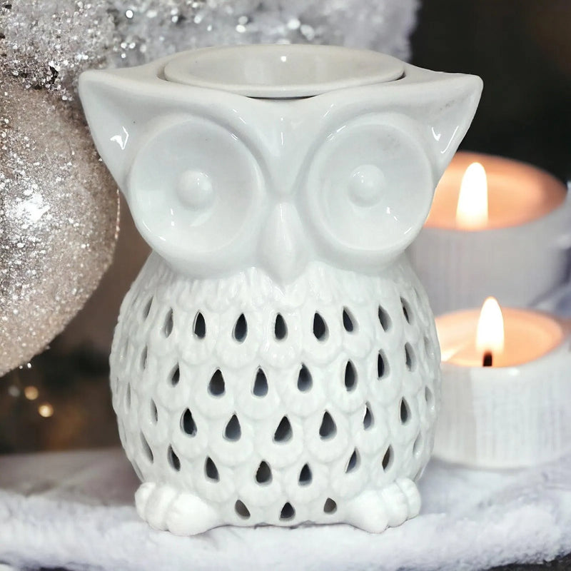 Owl Aroma Lamp Oil Burner Wax Melt White Ceramic - tooltime.co.uk