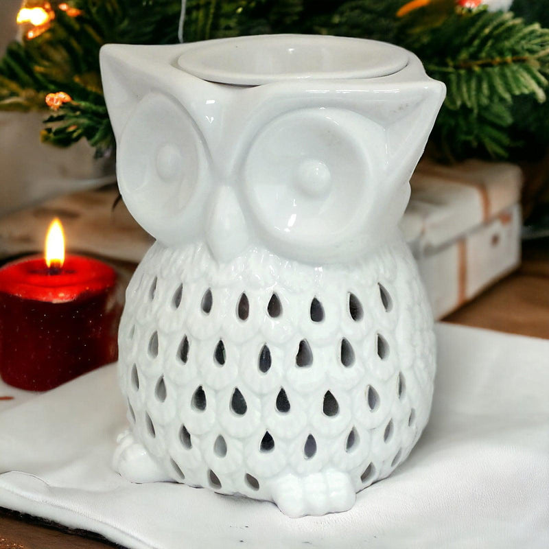 Owl Aroma Lamp Oil Burner Wax Melt White Ceramic - tooltime.co.uk