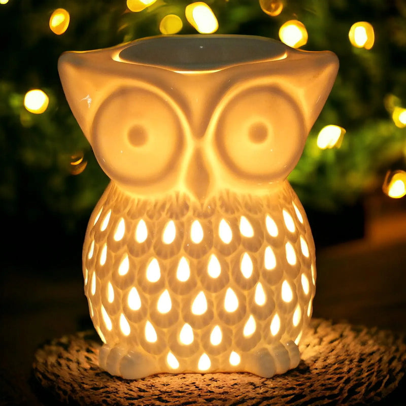 Owl Aroma Lamp Oil Burner Wax Melt White Ceramic - tooltime.co.uk