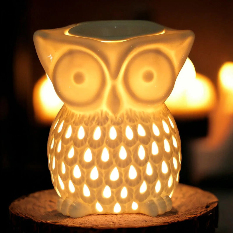 Owl Aroma Lamp Oil Burner Wax Melt White Ceramic - tooltime.co.uk