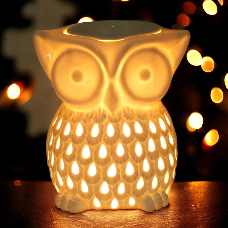 Owl Aroma Lamp Oil Burner Wax Melt White Ceramic - tooltime.co.uk