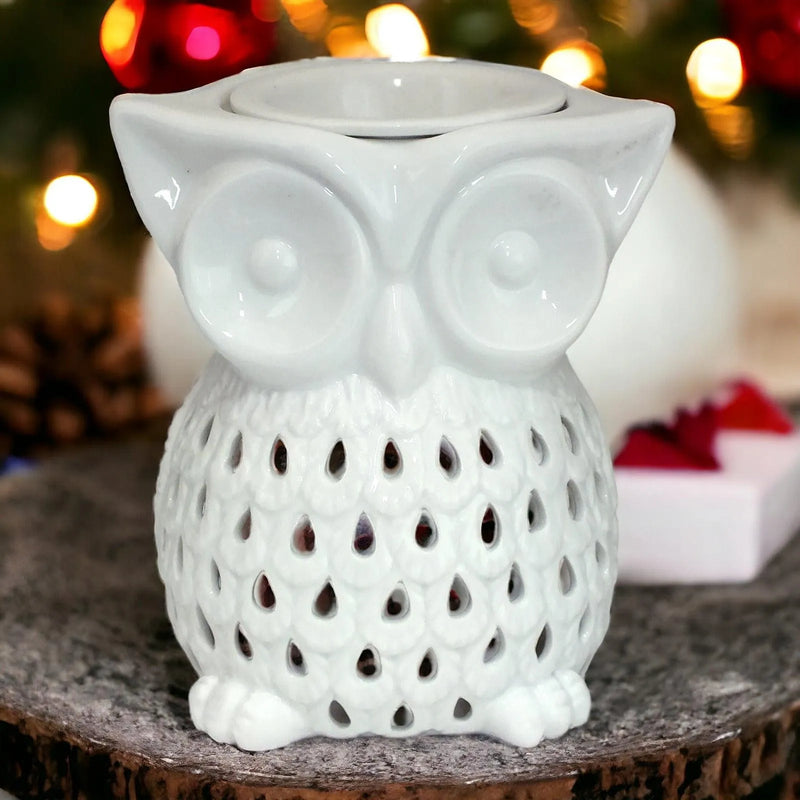 Owl Aroma Lamp Oil Burner Wax Melt White Ceramic - tooltime.co.uk