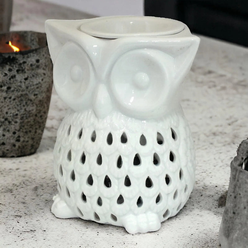 Owl Aroma Lamp Oil Burner Wax Melt White Ceramic - tooltime.co.uk