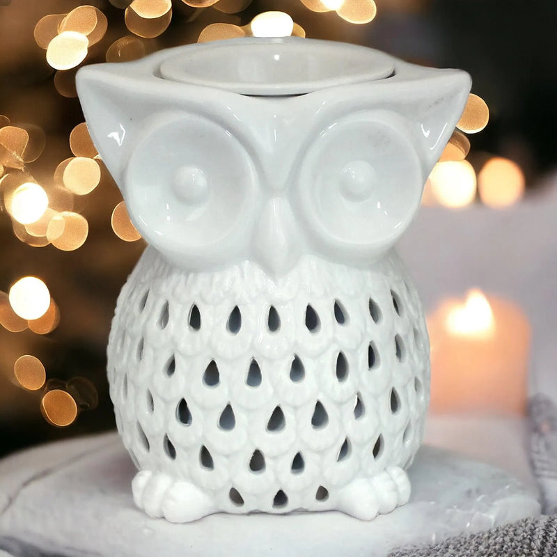 Owl Aroma Lamp Oil Burner Wax Melt White Ceramic - tooltime.co.uk