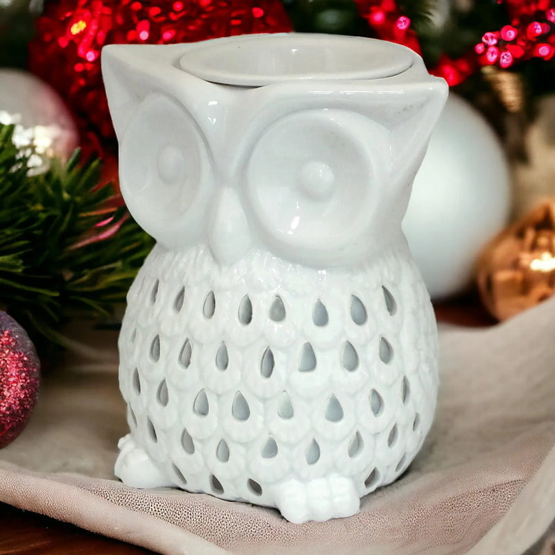 Owl Aroma Lamp Oil Burner Wax Melt White Ceramic - tooltime.co.uk