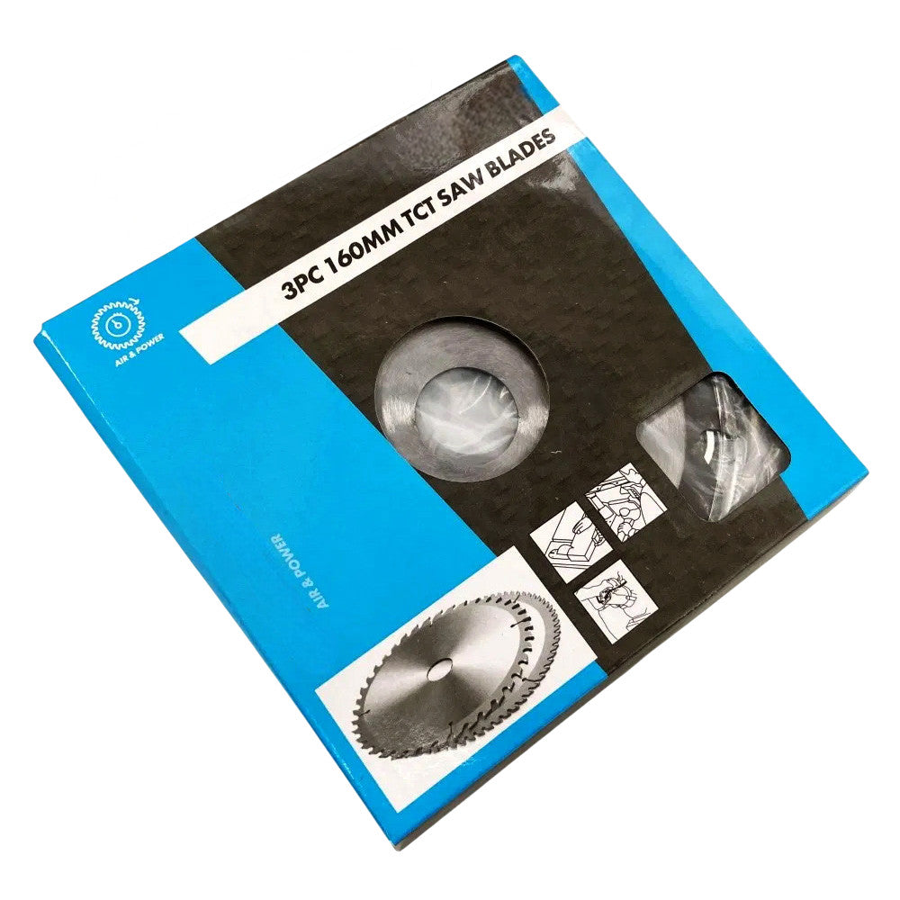 3pc 160mm TCT Circular Saw Blades | 16, 24 & 30tpi | 30mm Bore + 16mm & 20mm Adapters