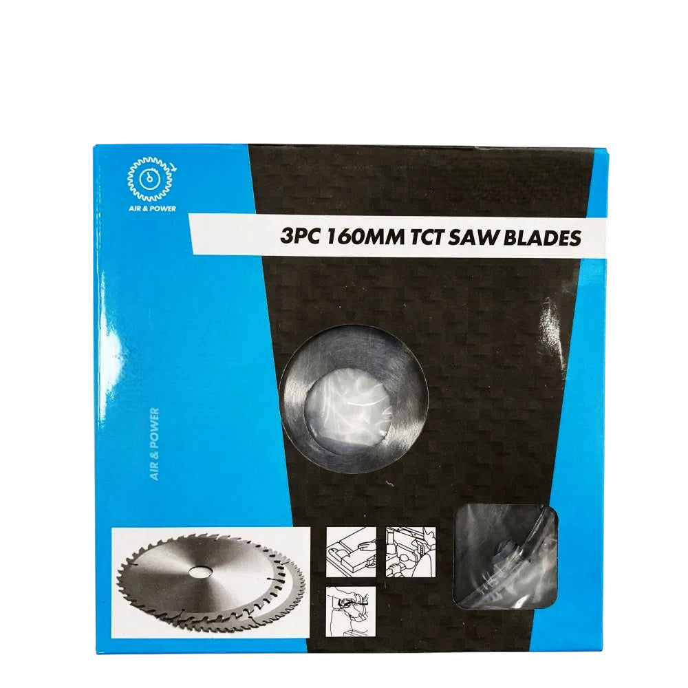 3pc 160mm TCT Circular Saw Blades | 16, 24 & 30tpi | 30mm Bore + 16mm & 20mm Adapters