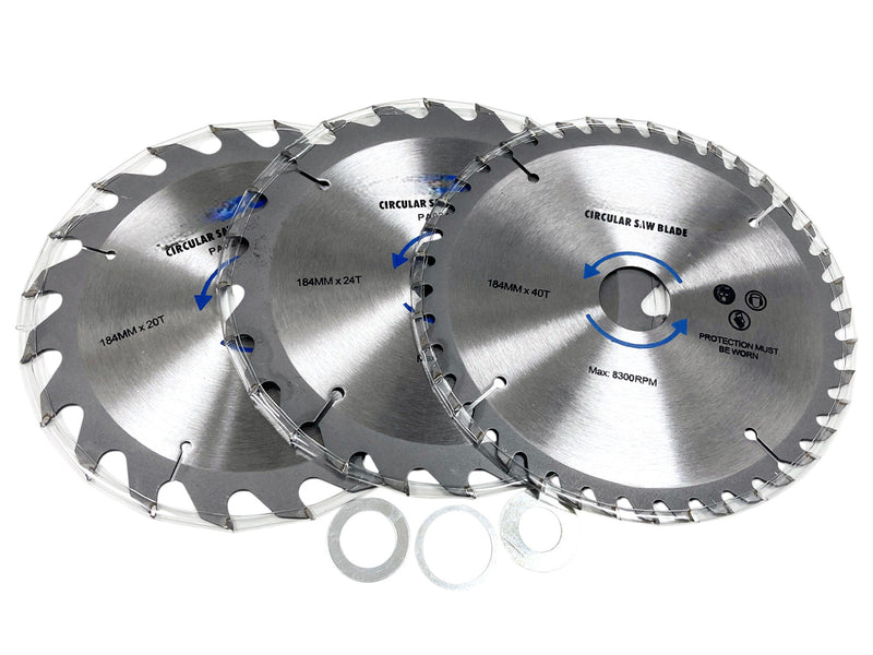 Circular Saw 1400W 230V Electric Wood Cutting Power Tool + 4 x 185mm TCT Blades