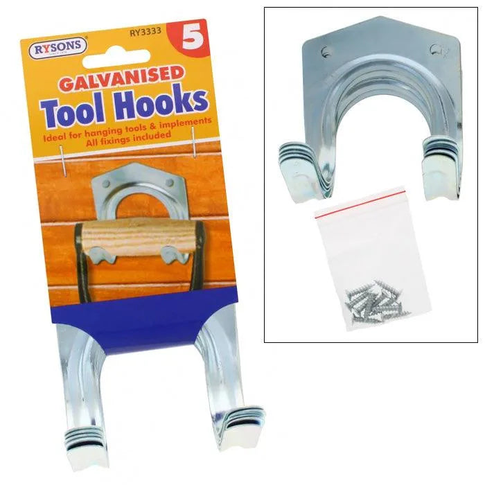 Pack of 5 Galvanised Steel Tool Storage Hooks - tooltime.co.uk