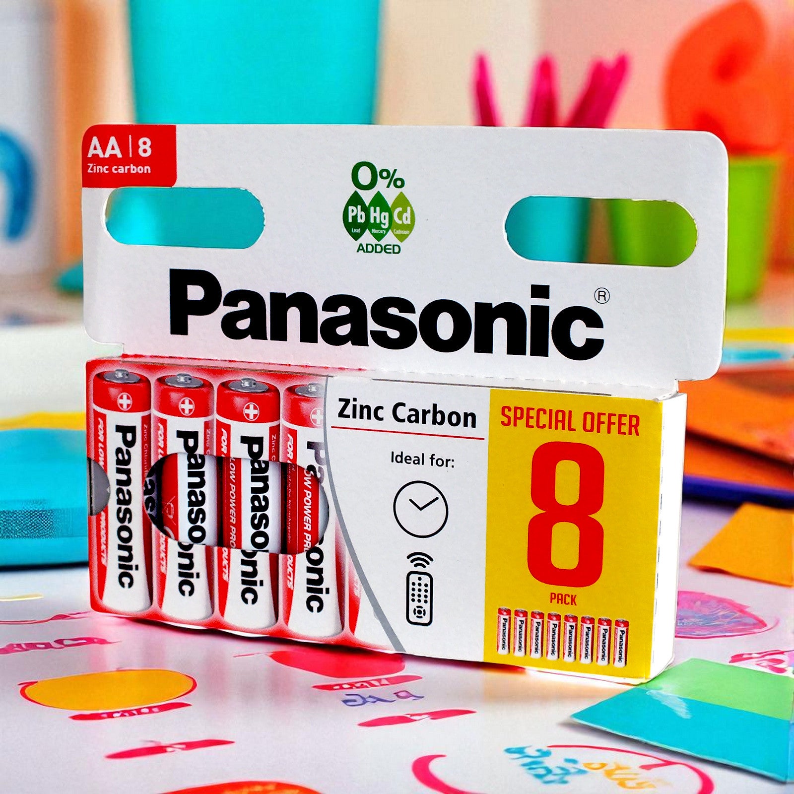 Pack of 8 Panasonic AA Batteries | R6 1.5V Zinc Carbon | Long Expiry 05/2028