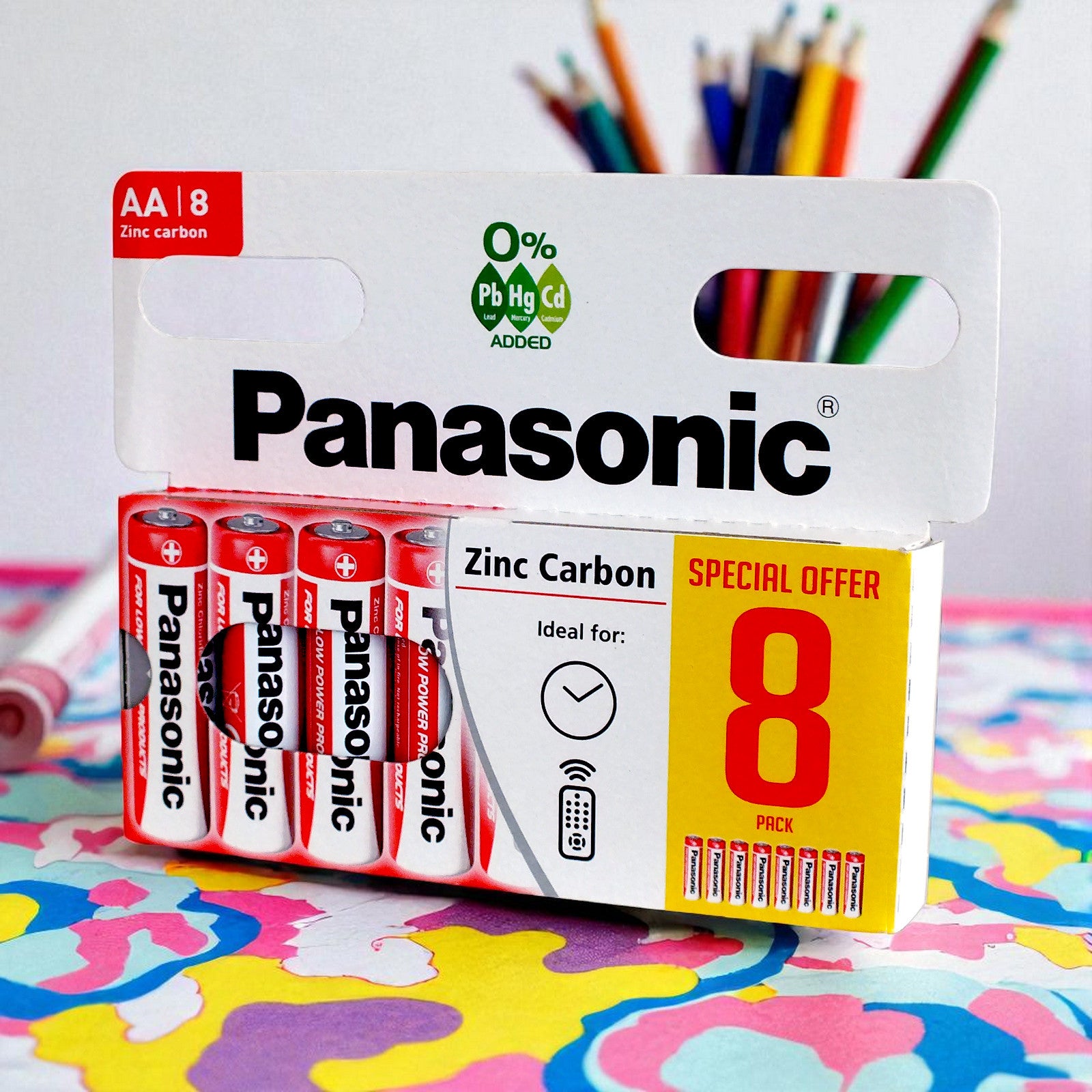 Pack of 8 Panasonic AA Batteries | R6 1.5V Zinc Carbon | Long Expiry 05/2028