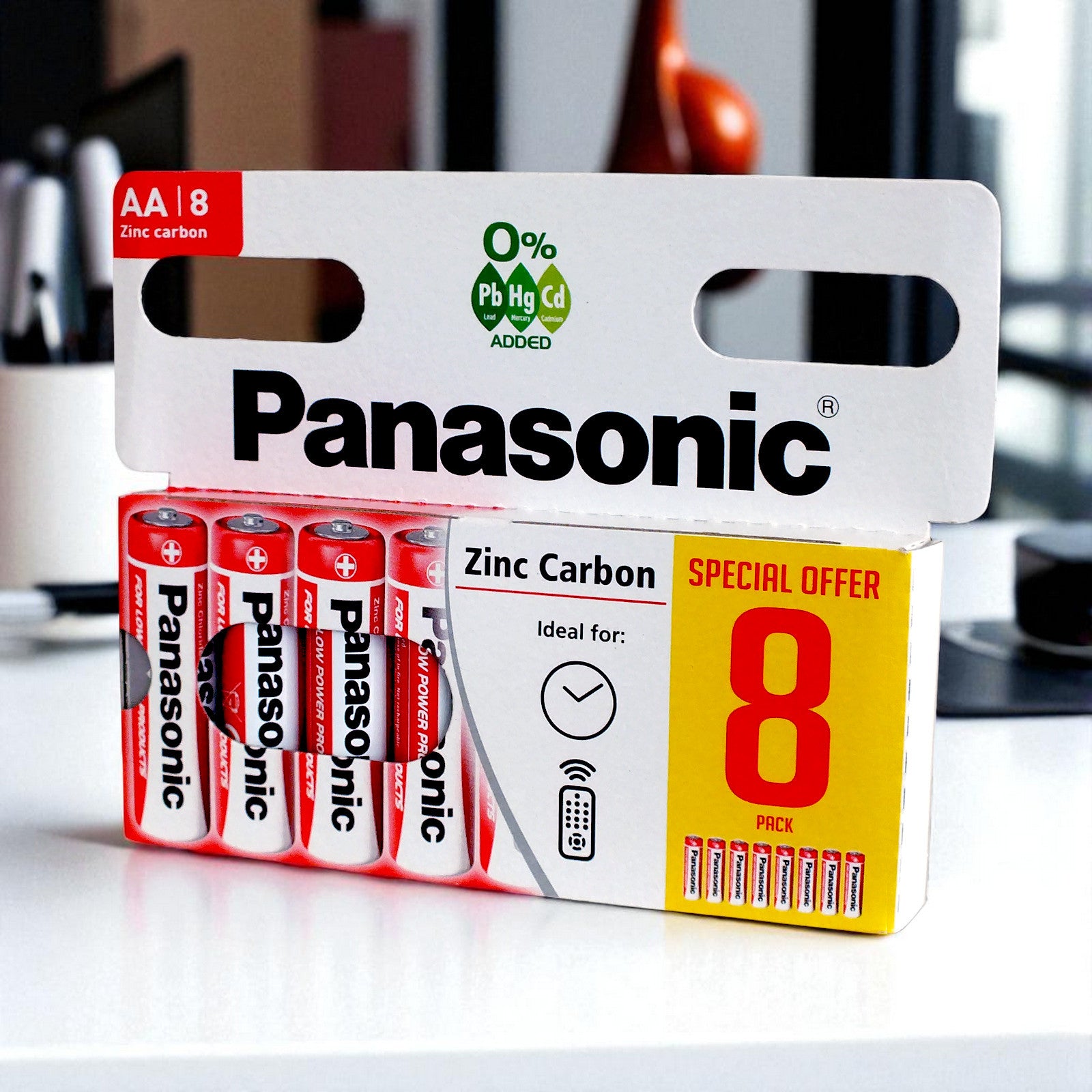 Pack of 8 Panasonic AA Batteries | R6 1.5V Zinc Carbon | Long Expiry 05/2028