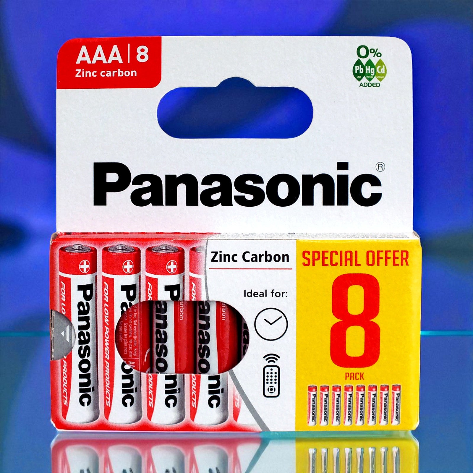 Pack of 8 Panasonic AAA Batteries | R03 1.5V Zinc Carbon | Long Expiry 05/2028